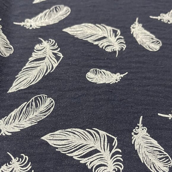 NYCC Women’s Blouse Size L Dark Blue White Feather Print - Picture 3 of 4